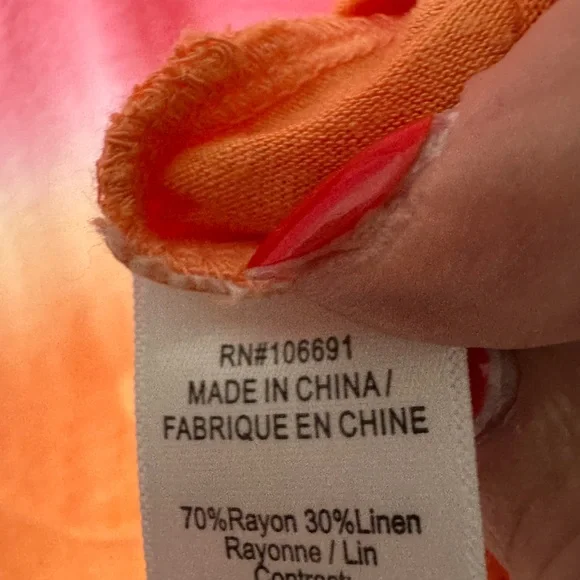 Unknown brand, top, Henley style, orange, pink, and pale pink three snap front - Picture 8 of 10